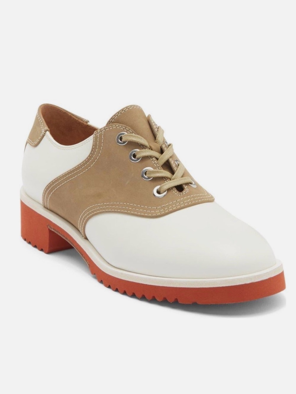 Labucq Two-Tone Leather Derby in White, Tan and Orange Sole